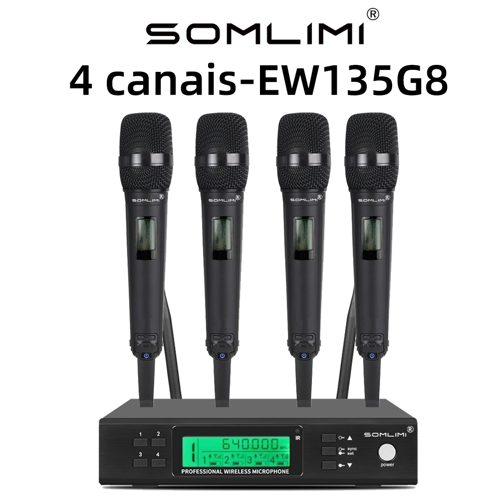 SOMLIMI Original EW135G8 Microfone Profissional sem fio 4 canais 4 microfones para Karaoke Concerto Igreja Festa Espectá