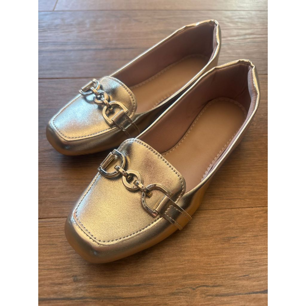 Sapatilha Feminina Mocassim Bico Quadrado Corrente Confort Casual