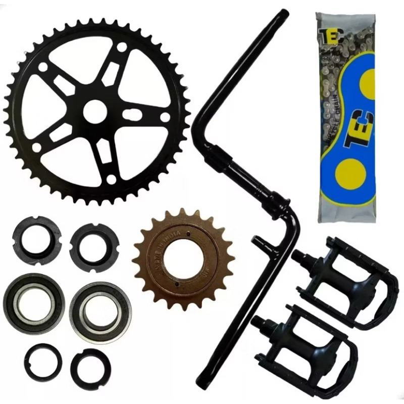 Relação Bike Aro 26 ou 24 Sem Marcha C/ Pedivela Monobloco + Rolamento, Catraca, Pedal e Corrente