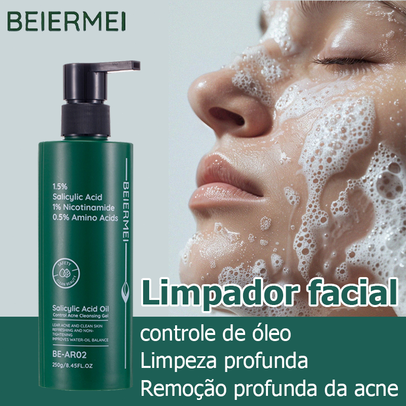 BEIERMEI Limpador facial Ácido salicílico de aminoácidos Poros finos Remoção de óleo e acne de controle em Oferta na Shopee