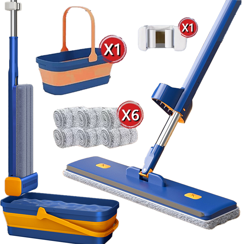 KIT 9 Esfregão com Balde Raspador Dobrável Lazy Mop Seco/Molhado Absorvente De Microfibra S10 em Oferta na Shopee