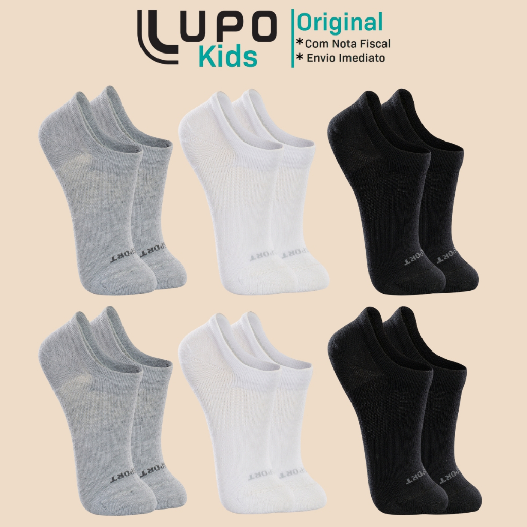 Kit 6 Pares de Meias Lupo Kids Sapatilha em Algodão Confortável Básica Lisa Unissex Infantil em Oferta na Shopee