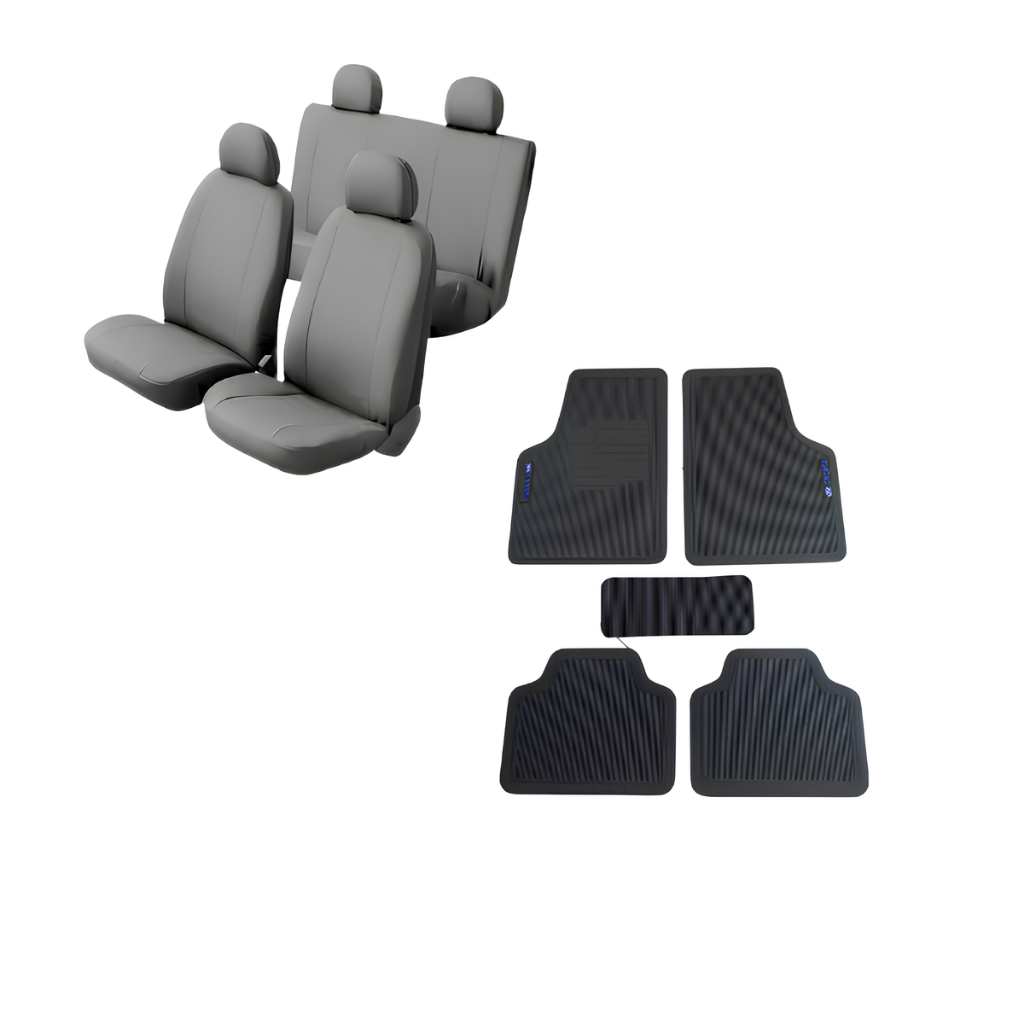 Capa Para Banco De Carro Couro Sem Logo Grafite + Tapete De Borracha 5 Peças Ford