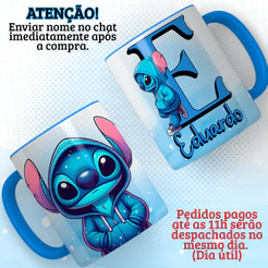 CANECA DE PORCELANA PERSONALIZADA STITCH COM LETRA DO NOME + NOME