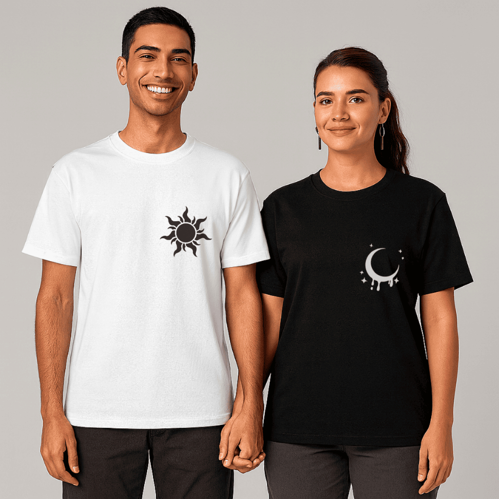 Kit Conjunto Camisetas p/ Casal "Sol e Lua Minimalista" - Promoção Especial / Novidade Inédita Especial