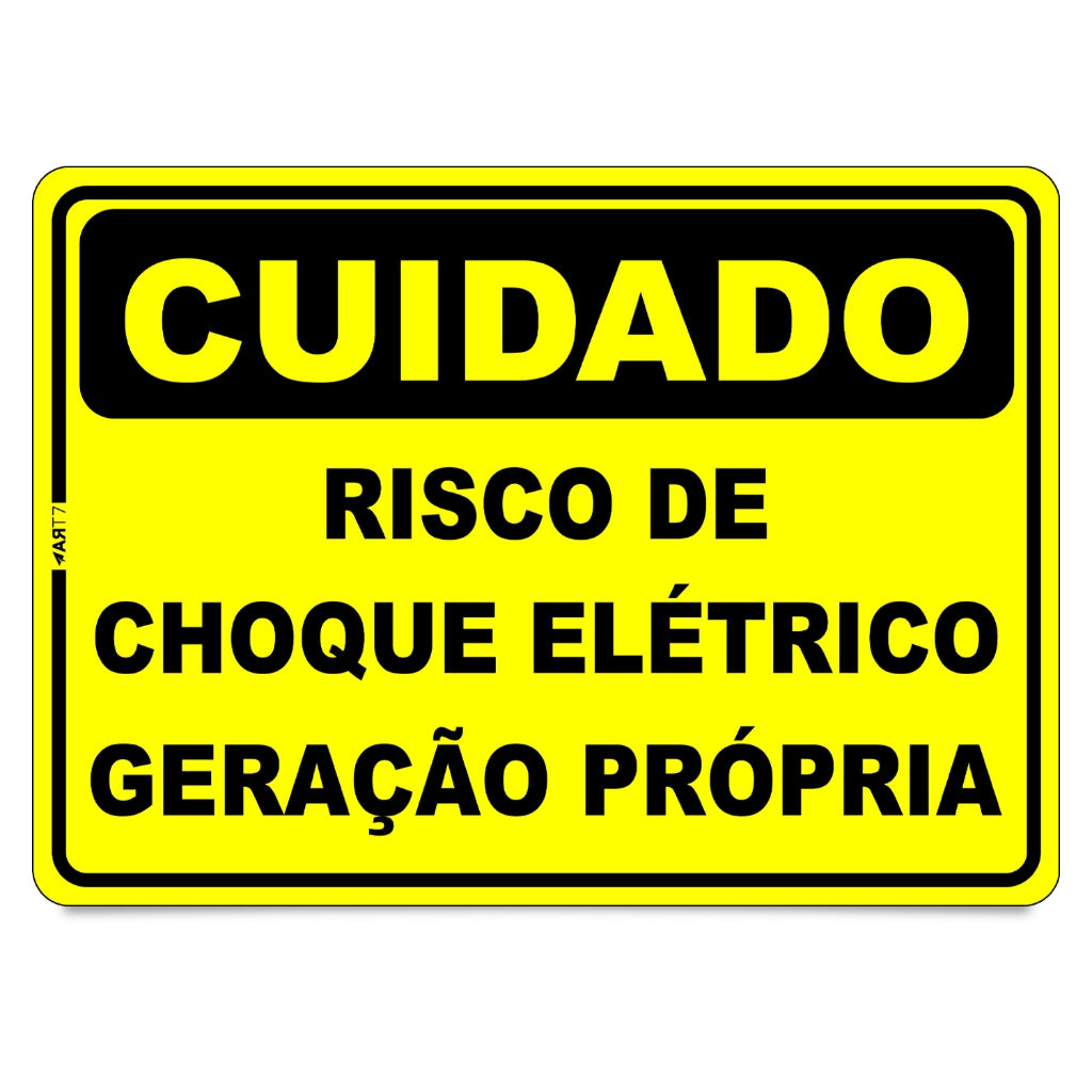 Placa de Aviso – Cuidado Risco de Choque Elétrico Geração Própria Geradores Sistemas Energia Solar