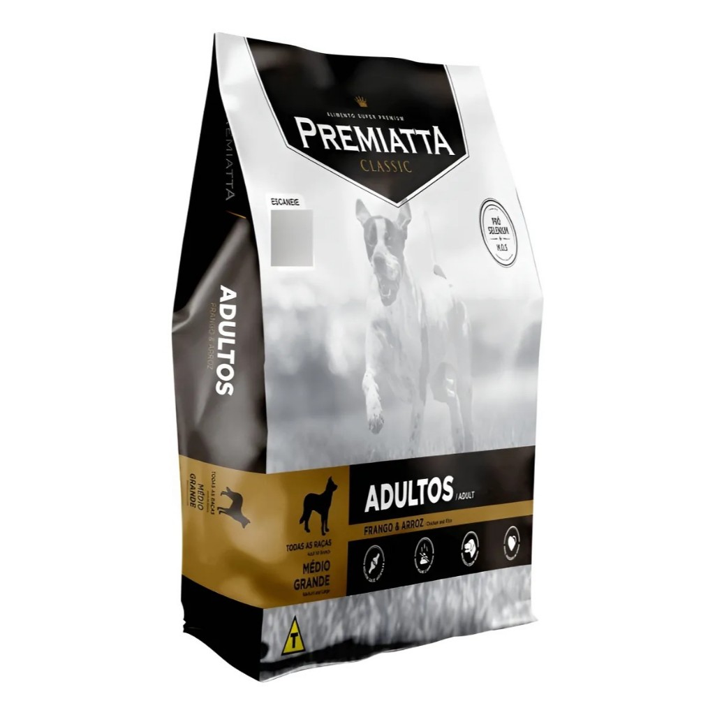 Ração Premiatta Classic Super Premium para cães adultos raças médias e grandes sabor frango e arroz 15kg em Oferta na Shopee