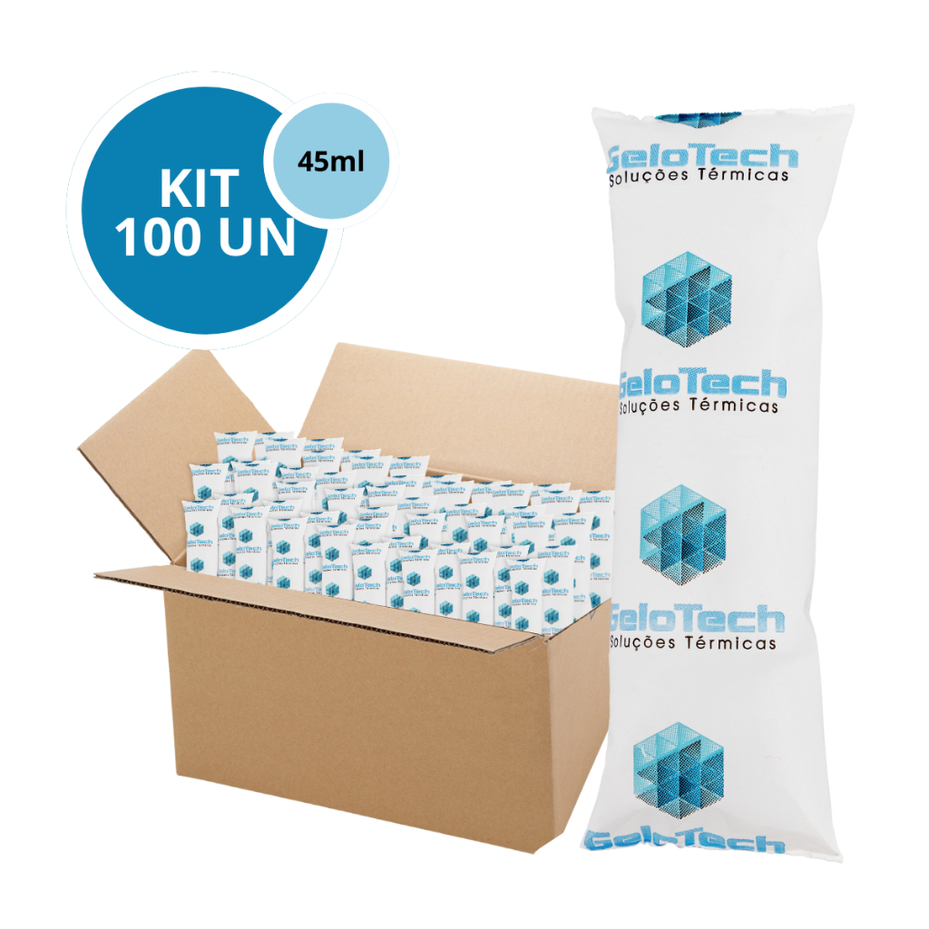 Kit 100 Bolsa Gelo Gel Artificial Reutilizável Flexível Gelotech 45g Transporte Alimentos Bebidas