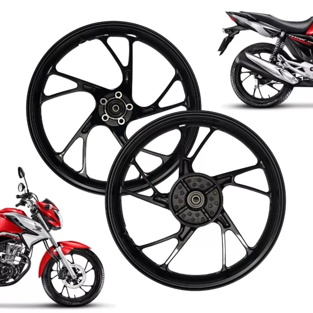 Par Roda Liga Leve Rolamento Titan 160 Fan 160 Preto A Disco Lona Alumínio