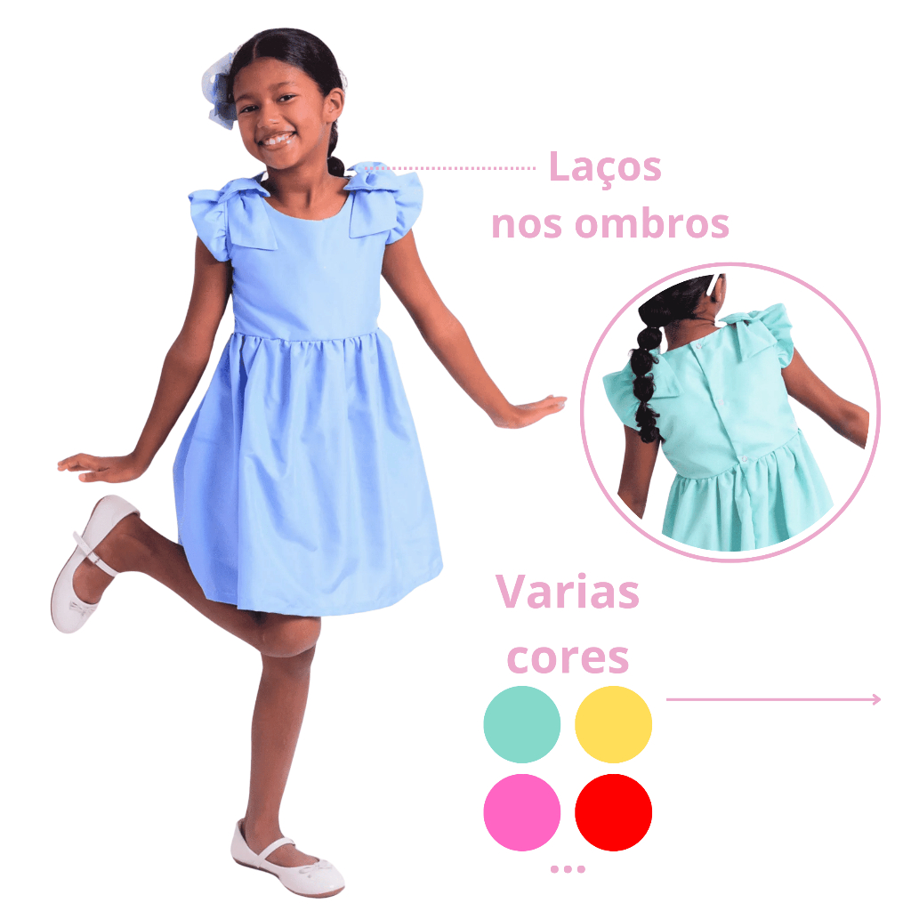 Vestido Infantil Liso Luxo Rosa, Pink, Azul, Lilas, Vermelho, Verde e Amarelo Simples Varias Cores Tactel Premium