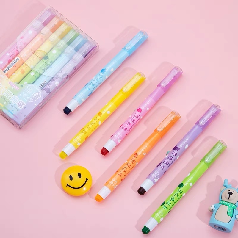 Caneta Marca texto 6 Cores Frutas Coloridas Ponta ajustável em Oferta na Shopee