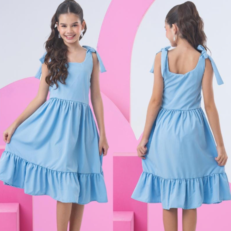 Vestido de menina Juvenil festa midi infanto cores lisas variadas 14 ATE 16 ANOS LANÇAMENTO