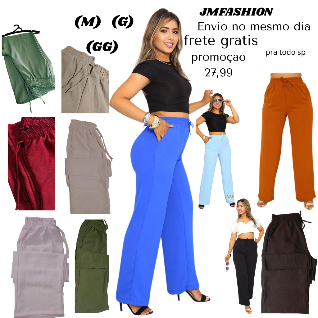 . 	Calça Pantalona Feminina – Estilo, Bolsos Funcionais e Envio Imediato em Oferta na Shopee