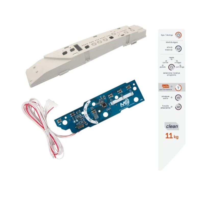 Kit Placa Interface Compatível Lavadora Brastemp BWC11 + Console Suporte + Adesivo W10605794 W10605809 Bivolt