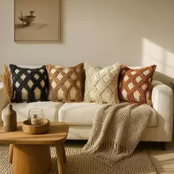 Capa para Almofada Boho Chic 45x45cm – Macramê Trançado Artesanal em Algodão 100%