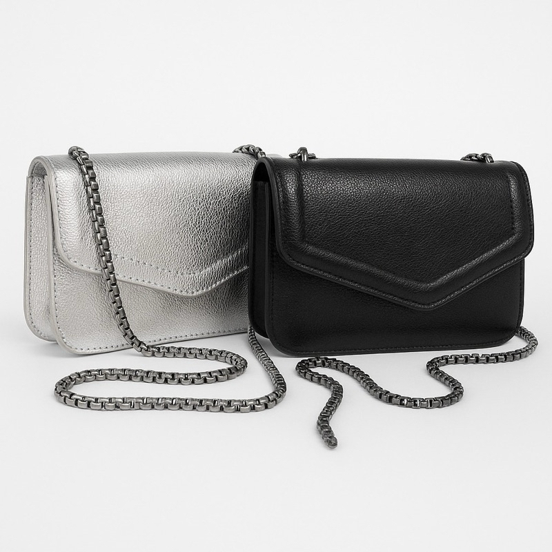 KIT 2 bolsa lancamento Mini Bag De Festa Metalizada Espelhada Porta Celular Porta Moeda Com Correnteo