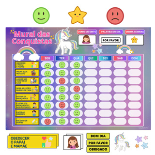 Quadro das Conquistas – Rotina Diária Infantil Tema Unicórnio em Oferta na Shopee