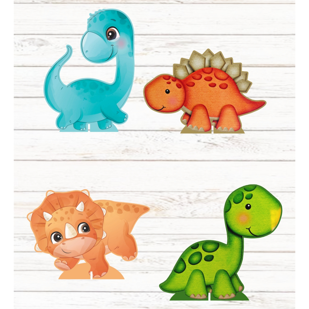 Kit 4 Displays Dino Dinossauro 20cm - Vinil Fosco - Totem Decoração Aniversário - ENVIO RÁPIDO