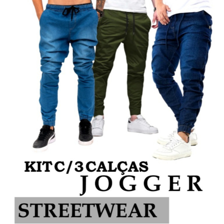 Calça Jogger Skinny Masculina Kit C/3 Unidades Sarja Ou Jeans 💥