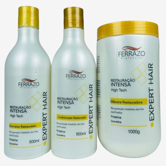 Reconstrução Capilar Para Cabelos Danificados Kit Expert Hair 3 Passos Ferrazo Profection