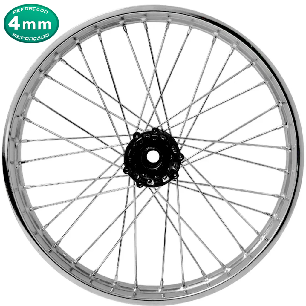 Roda Dianteira Aro Prata Cubo Preto Xtz 125 Montada E Alinhada Raios 4mm Cromado