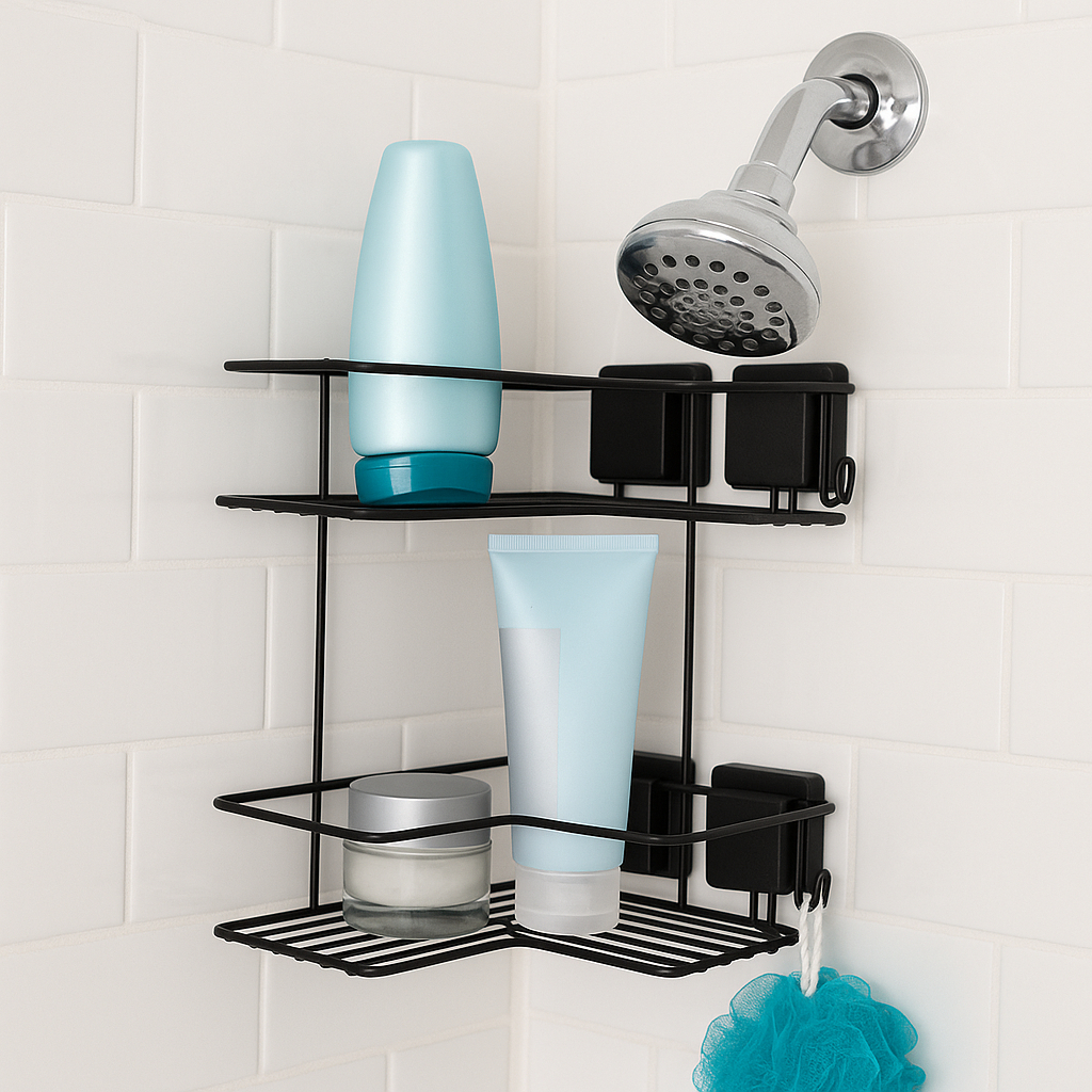 Suporte Porta Shampoo Duplo Parede Ventosa Sem Furo Para Box Preto em Oferta na Shopee