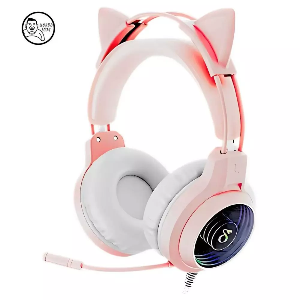 Fone De Ouvido Headset Gamer Gatinho Com Fio e Microfone RGB USB P2