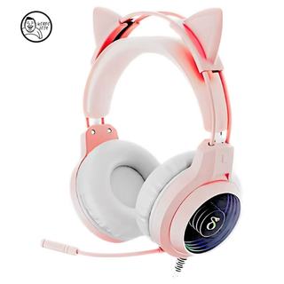 Fone De Ouvido Headset Gamer Gatinho Com Fio e Microfone RGB USB P2