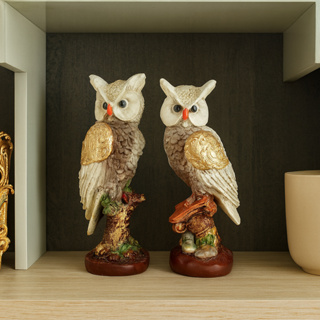 Kit Com 2 Corujas Decorativa Em Gesso Sala Escritorio Enfeite Bancada Casal Corujas Da Sorte Rustico em Oferta na Shopee