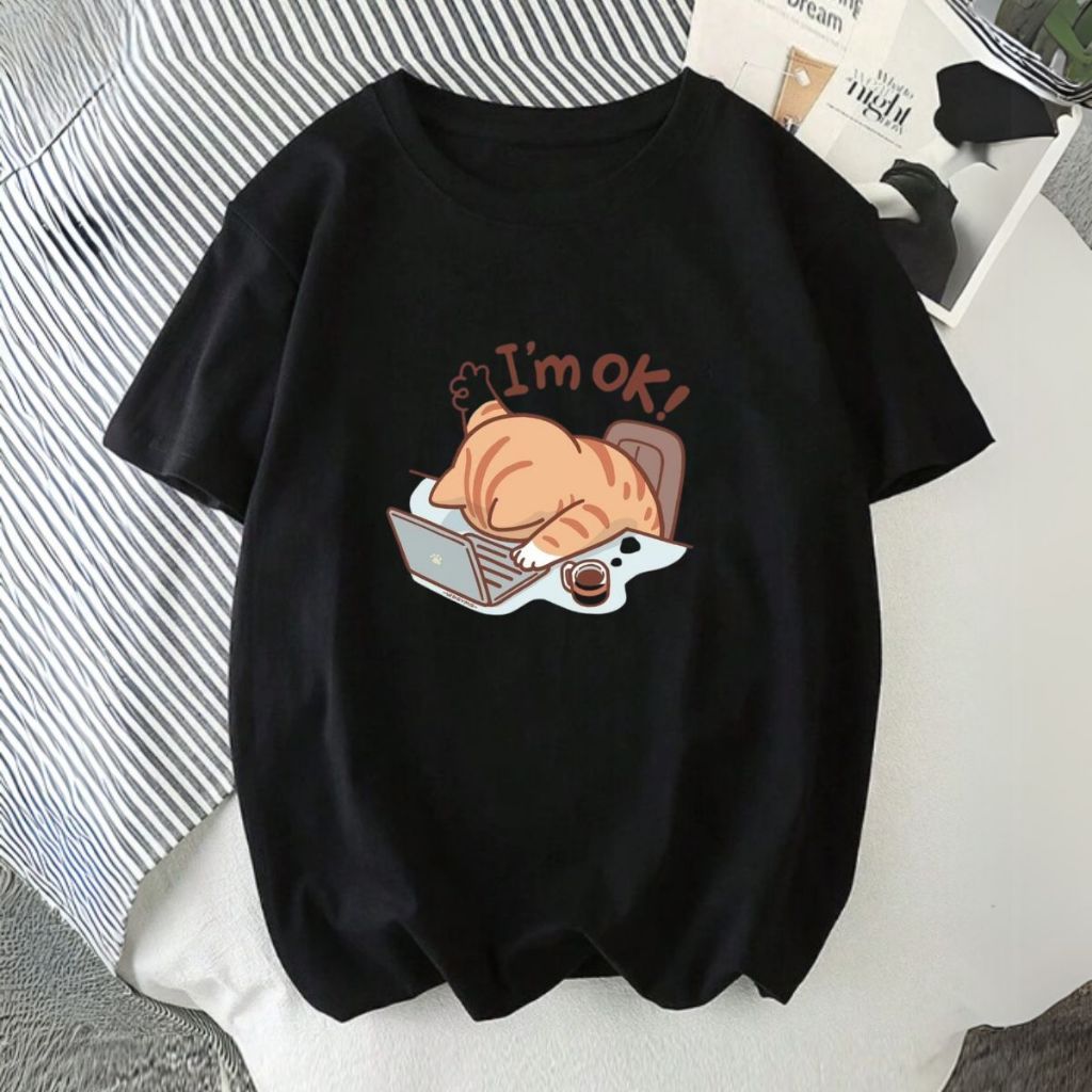 Camiseta Streetwear Unissex Estilo Oversized Moderna Academia Confortável 100% Algodão Modelo Gato Im Ok