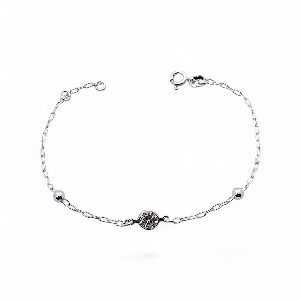 Pulseira Prata 925 Original - Zircônia Redonda com Bolinhas Lisas na Lateral em Oferta na Shopee