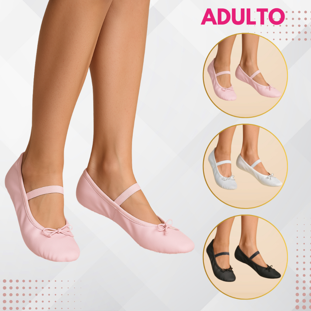 Sapatilha Para Ballet Couro Sintético Meia Ponta Adulto - Cores Rosa Preto Branco em Oferta na Shopee