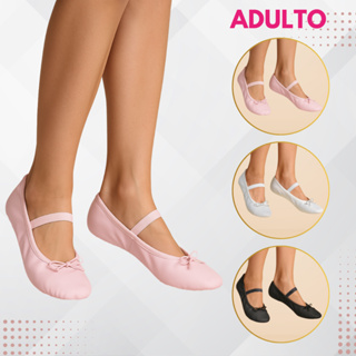 Sapatilha Para Ballet Couro Sintético Meia Ponta Adulto - Cores Rosa Preto Branco em Oferta na Shopee