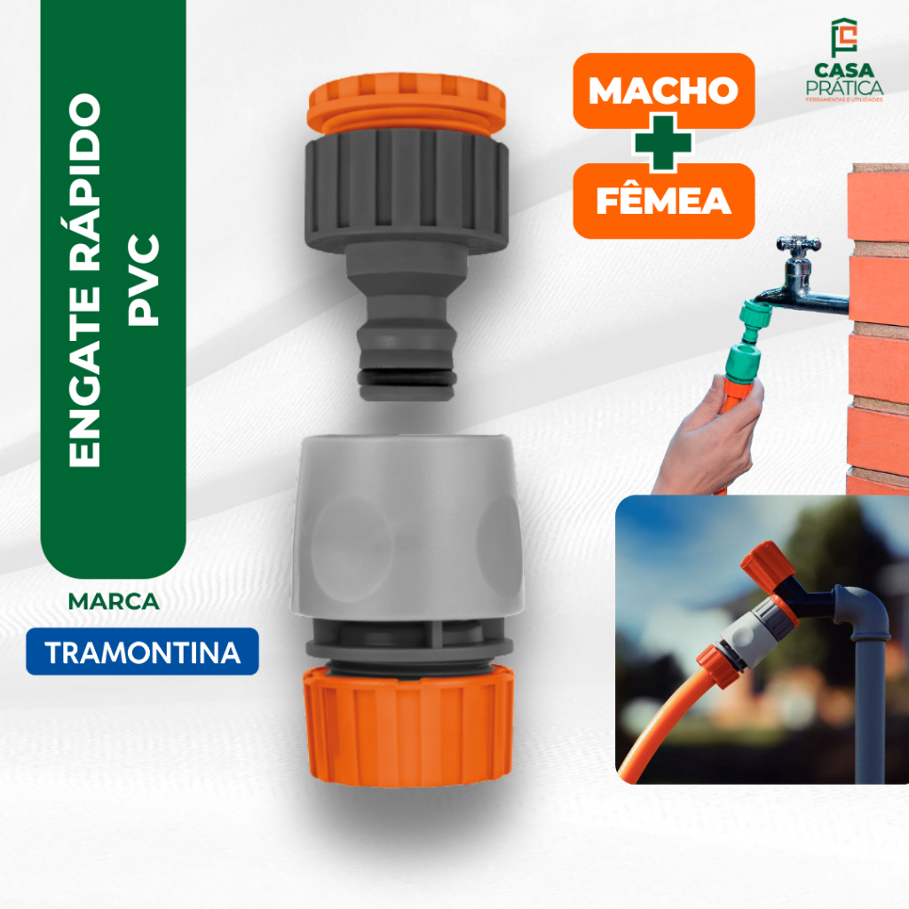 Engate Rapido Tramontina Mangueira Jardim Conector Macho e Femea Rosca 3/4 Com Reducao 1/2 Adaptador Irrigacao Esguicho em Oferta na Shopee