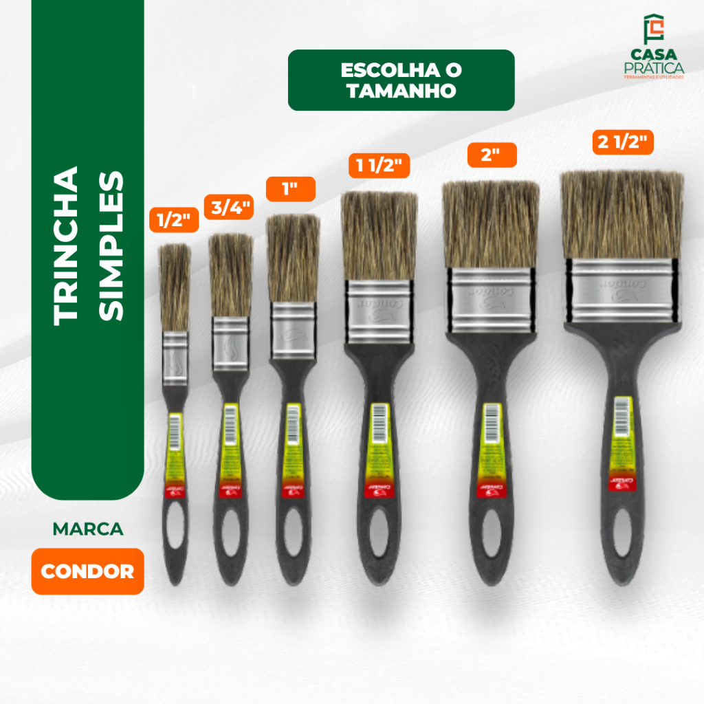 Pincel Trincha Simples Condor 1/2" 3/4" 1" 1 1/2" 2" 2 1/2" Pintura Parede Madeira Esmalte Verniz Latex