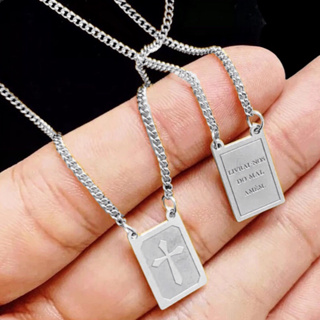 Escapulário ”Livrai-nos do mal, amém” Prata em Aço Inoxidável Masculino Feminino em Oferta na Shopee