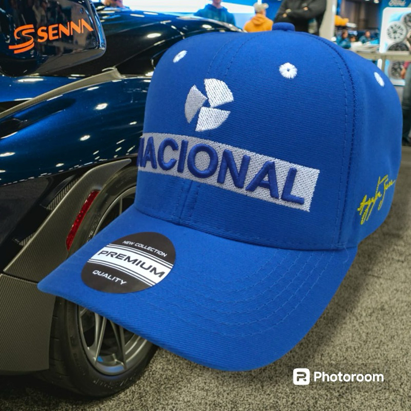 Boné Ayrton Senna Nacional Azul Fórmula 1 Retrô Assinatura premiun..