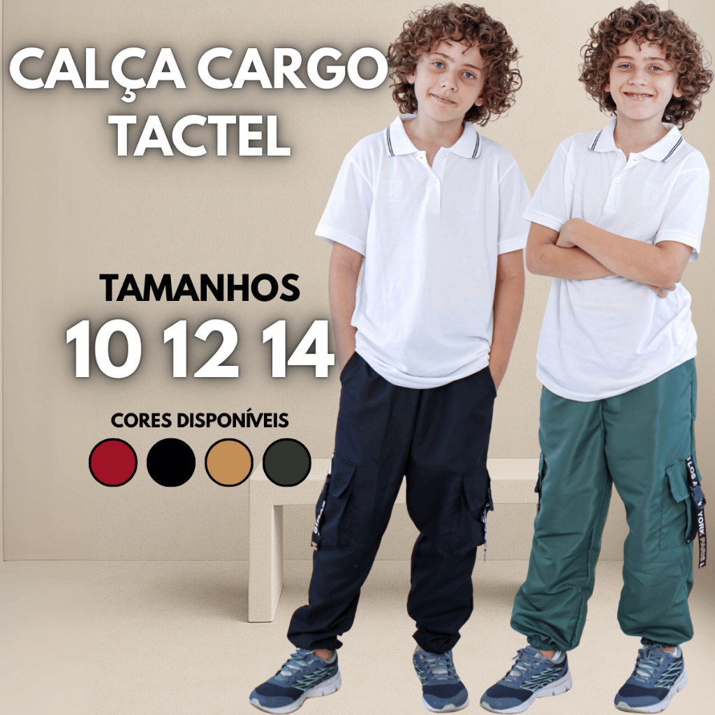 Calça Tactel Juvenil Jogger Bolso Cargo Estilosa Escola Top Frio Dia a Dia Escola Street Fita Moda