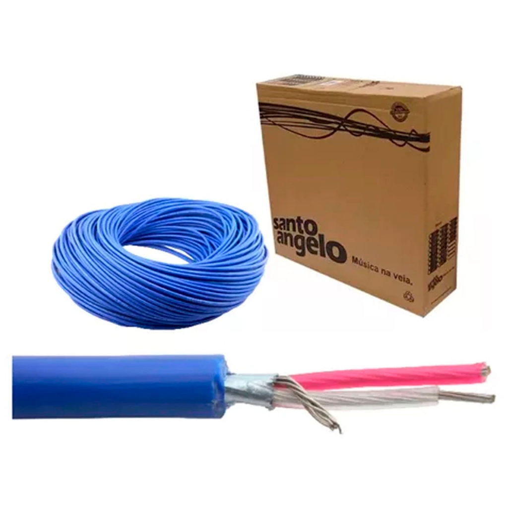 Cabo De Microfone Balanceado Santo Angelo D20 Rolo 1 Metros Azul - Espessura Fina 0,20mm²