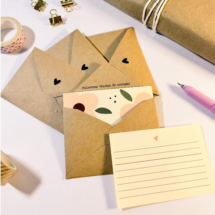 Pack 8 Mini Cartões + 8 Envelopes | Cartão Presente Delicado para Escrever à Mão em Oferta na Shopee