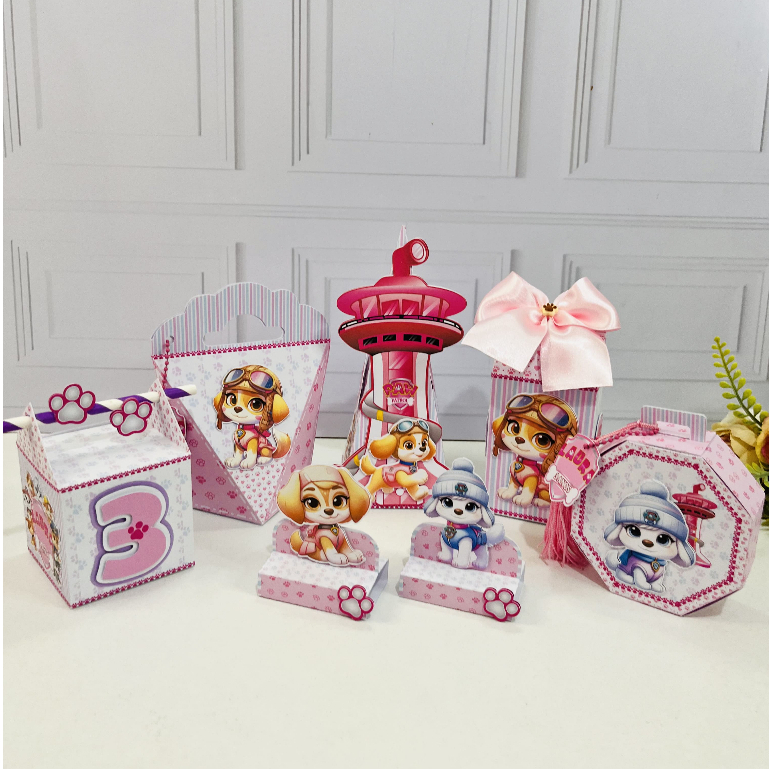 Kit Festa PEGUE e MONTE Patrulha Canina Aquarela Rosa - Lembrancinhas Personalizada Festa de Aniversário Infantil