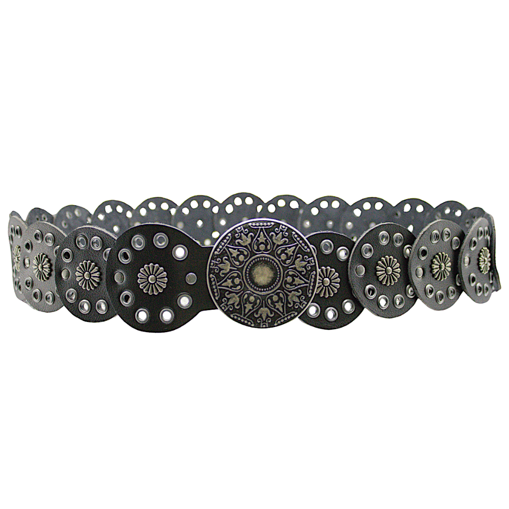 Cinto Feminino Boho Chic Estilo Country Com Ilhós Moda Atual Western Detalhes Metalizados Vintage