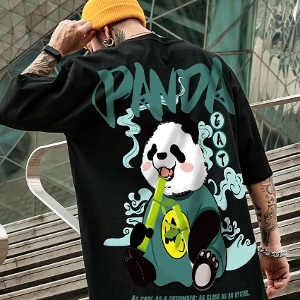 Camiseta Oversized Musculação Confortável Casual para Treino Estampada Panda Bambu