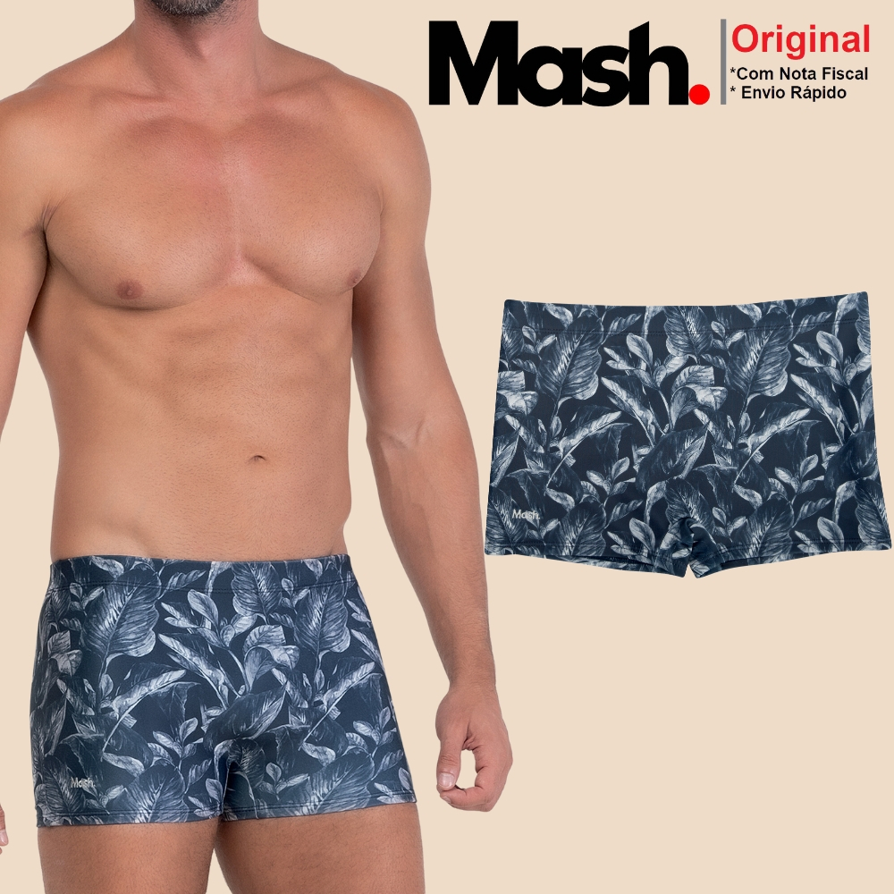 Sunga Boxer Box Masculina Forrada com Cordao de Regulagem Moda Praia FPS 50+ Estampa Floral Verao