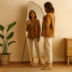 Espelho Lopazzi Corpo Inteiro Orgânico 150x60cm Flame Retangular Oval Base Reta Dourado Com Suporte de Chão