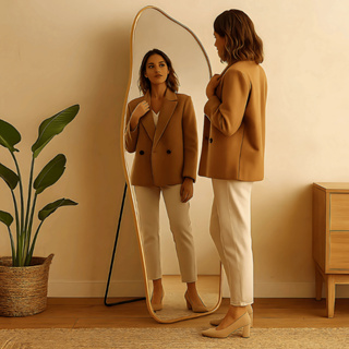 Espelho Corpo Inteiro Orgânico 150x60cm Flame Retangular Oval Base Reta Dourado Com Suporte de Chão em Oferta na Shopee