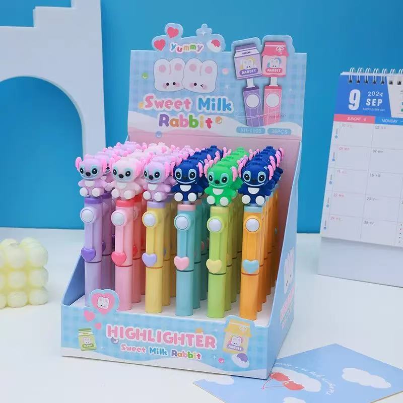 Kit de 6/12 Peças Caneta giratória anti-stress Stitch, Hello Kitty e Bob Esponja, Marca-texto em Oferta na Shopee