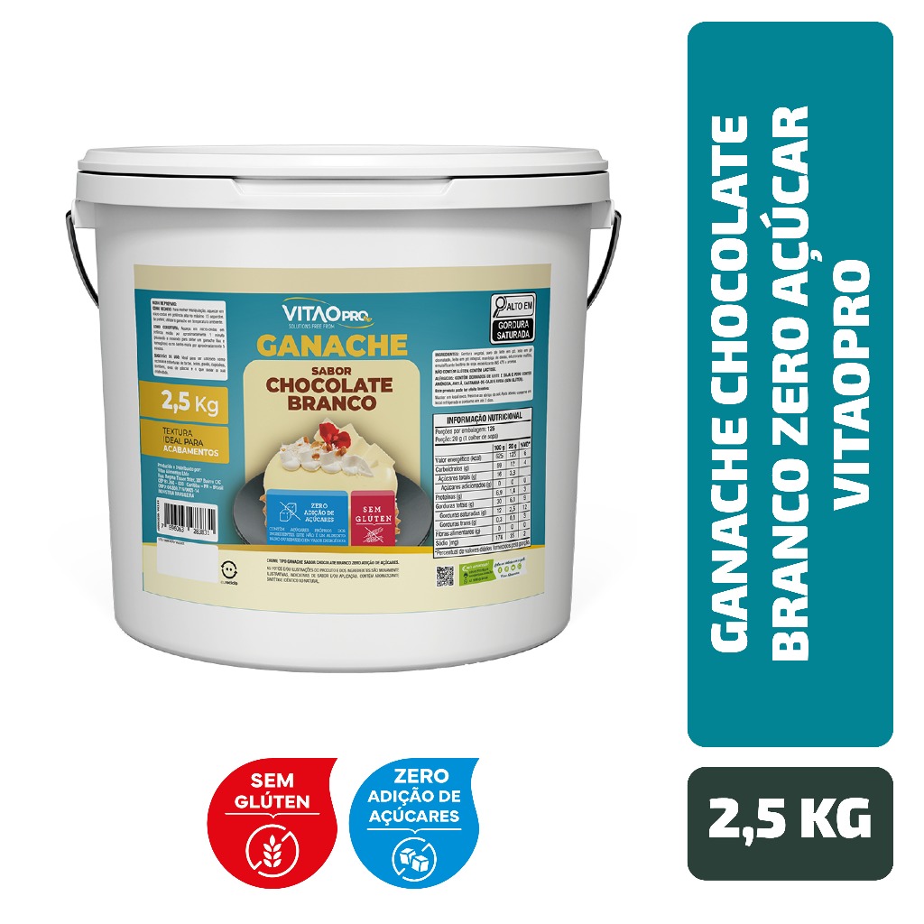 Ganache Chocolate Branco Zero Açúcar VitaoPRO 2,5 Kg