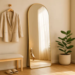Espelho Lopazzi Corpo Inteiro Base Reta 150x60cm Retangular Oval Orgânico Dourado Com Suporte de Chão