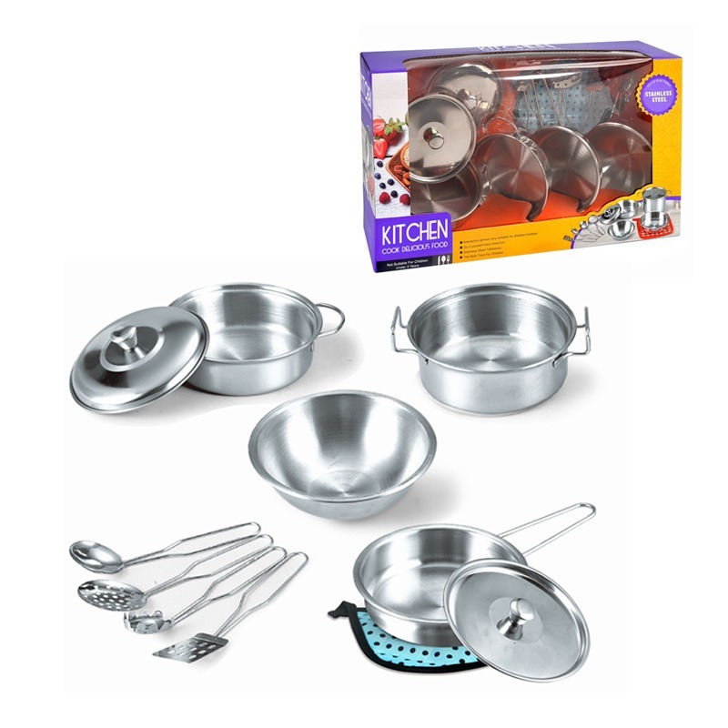 Kit Panelinhas De Aço Inoxidável Infantil 9 Peças Kitchen Cook Food - Toys Import J24685 em Oferta na Shopee